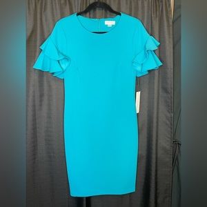 Ruffled short sleeve midi dress.